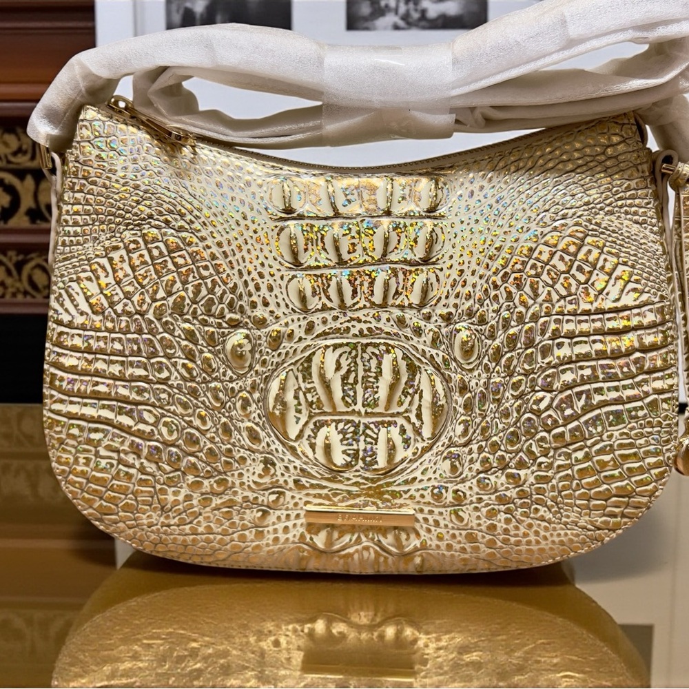 NWT Brahmin Leather SHAYNA Crossbody Bag in Golden Metallic Hologram